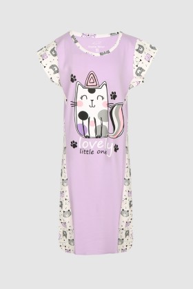 فستان نوم بناتي بكم قصير وطبعة قطة كيوت Lovely 7115