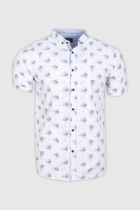 قميص رجالي صيفي كاجوال بكم قصير أبيض GB02-WHT2