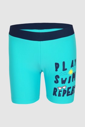 Boys Swim Short in Blue with Text Print SH21132-6