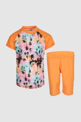ملابس سباحة أطفالي بناتي قطعتين للحماية بلون برتقالي RG22035-8