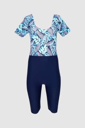 Floral Short Sleeve Women Wetsuit in Navy Color 822101