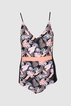 Black One Piece Swimsuit for Women with Floral Print 822106