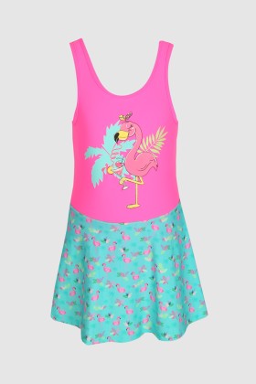 One Piece Skirted Swimsuit for Girls with Flamingo Print AQH2223