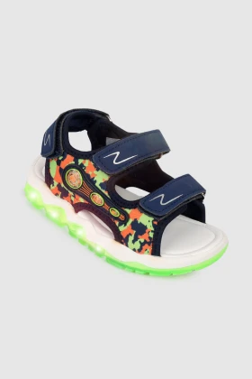 Boys Sandal in Navy with Orange Camoflage Print & Light ET7418-B SS22