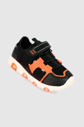 Boys Sandal in Black & Orange with Light ET7398-A SS22