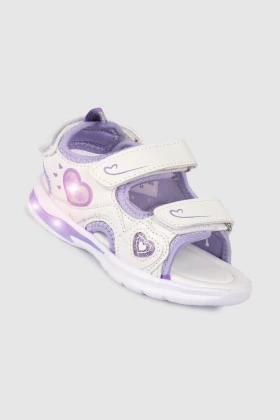 Girls Sandal in Mauve with Heart Print and Light ET7401-B SS22