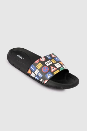 Men Slide Slipper with Traffic Direction Signs Print 24651J-22 SS22